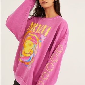 Urban Outfitters Nirvana Smile Overdyed Sweatshirt - L / XL pink